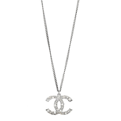 Chanel Crystal CC Pendant Necklace Silver 1 of 5