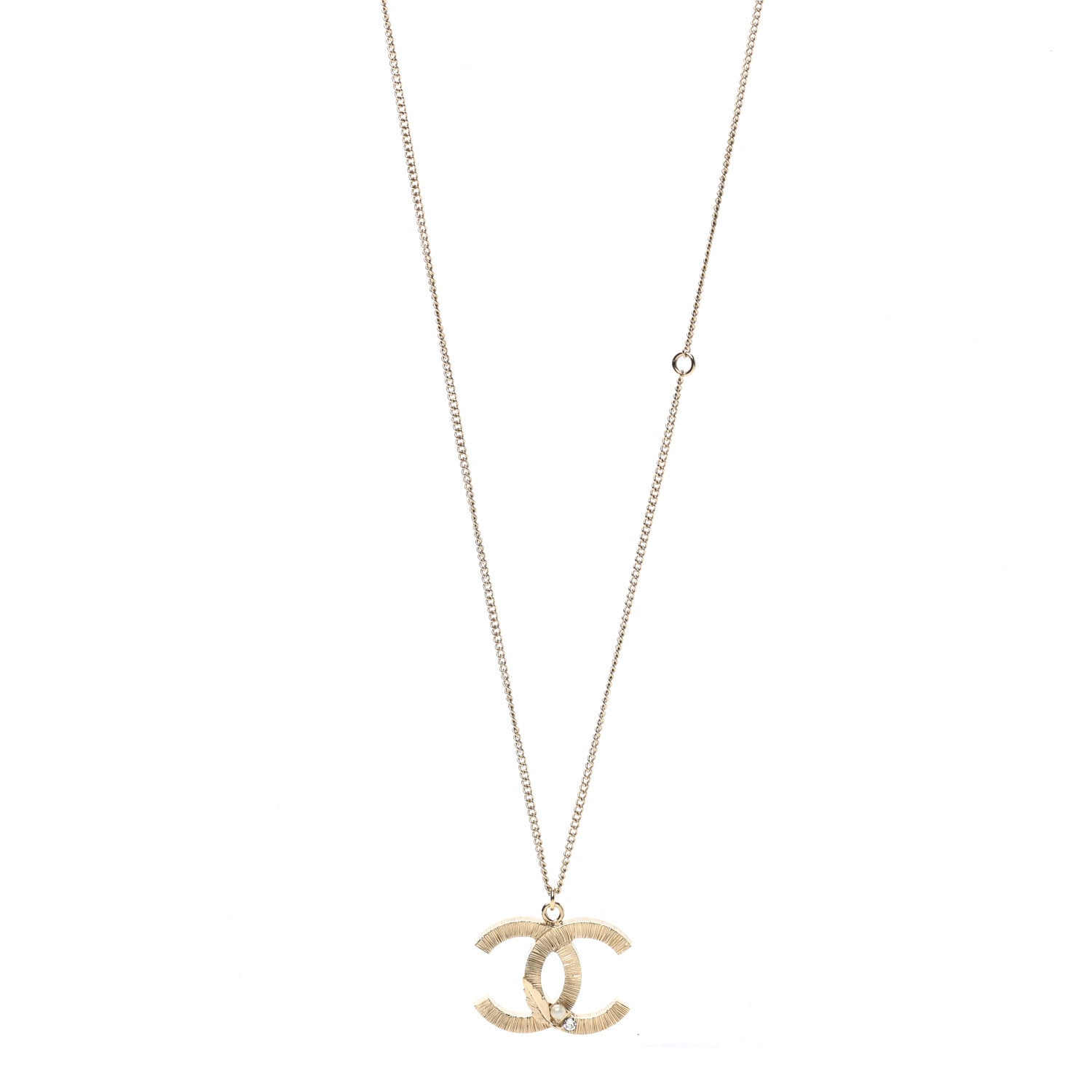 Chanel Pearl Crystal Leaf CC Necklace Gold 1 of 7