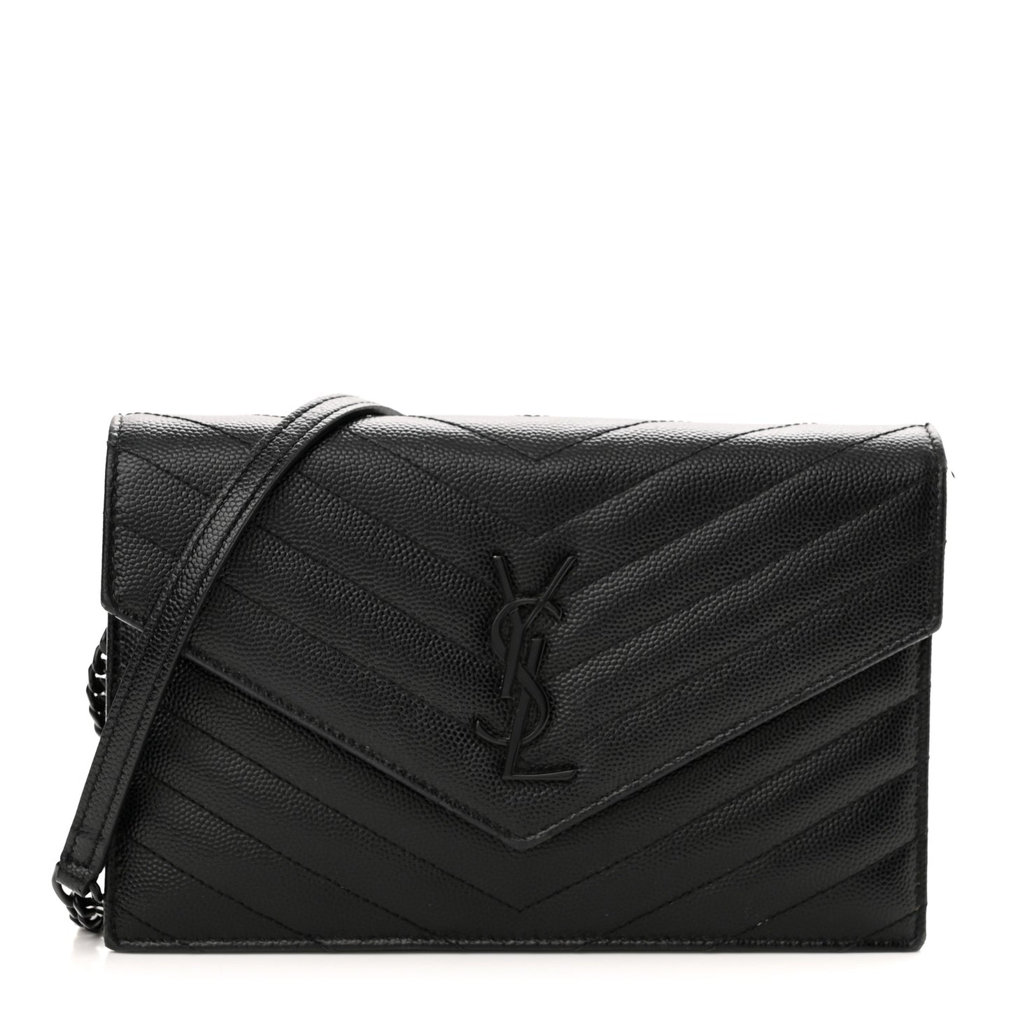Grain De Poudre Matelasse Chevron Monogram Monochrome Envelope Chain Wallet Black