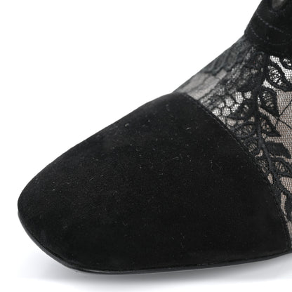Christian Dior Suede Transparent Mesh Embroidered Roses Naughtily-D Heeled Lace Up Ankle Boots 40.5 Black 13 of 13