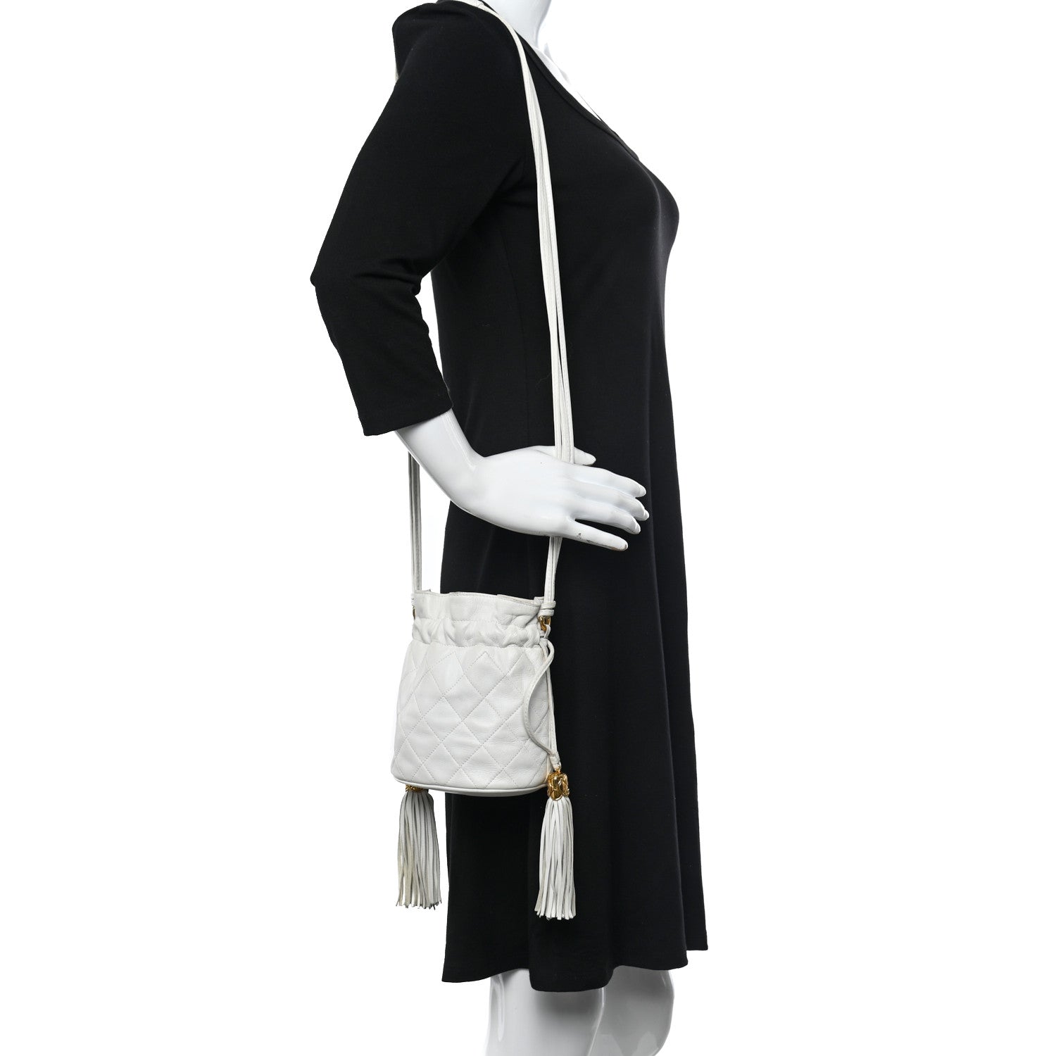 Chanel Lambskin Quilted Tassel Drawstring Pouch White 2 of 12