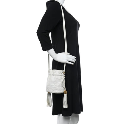 Chanel Lambskin Quilted Tassel Drawstring Pouch White 2 of 12