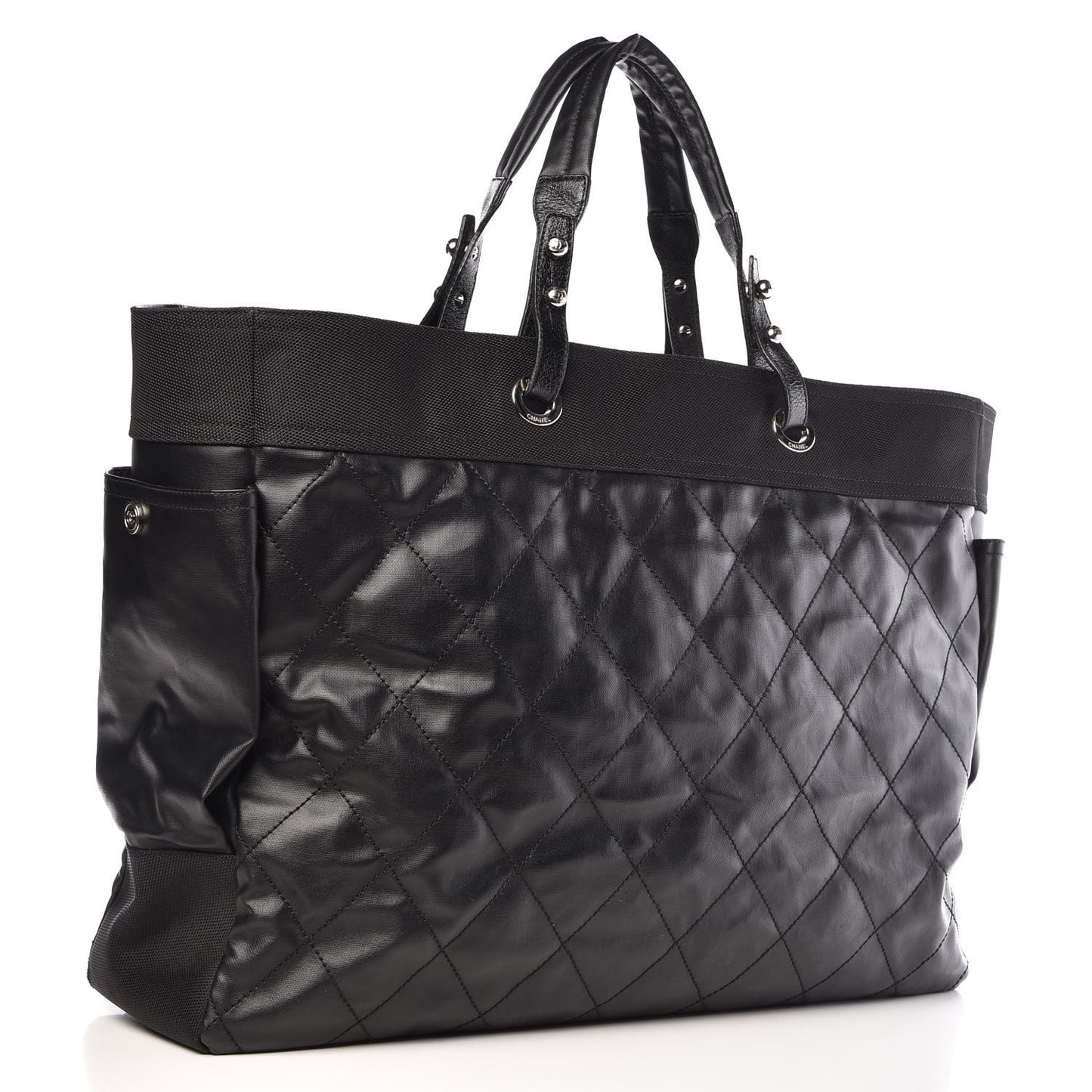 Coated Canvas Stitched XL Paris Biarritz Tote Black