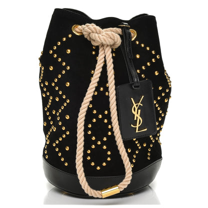 Saint Laurent Suede Studded Small Seau Bucket Bag Black 1 of 6