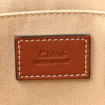 Chloe Cotton Calfskin Large Woody Ribbon Tote White Brown 6 of 15