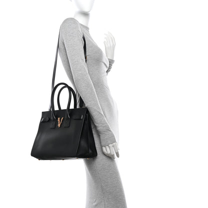 Versace Grained Calfskin Large Virtus Top Handle Shoulder Bag Black 2 of 12