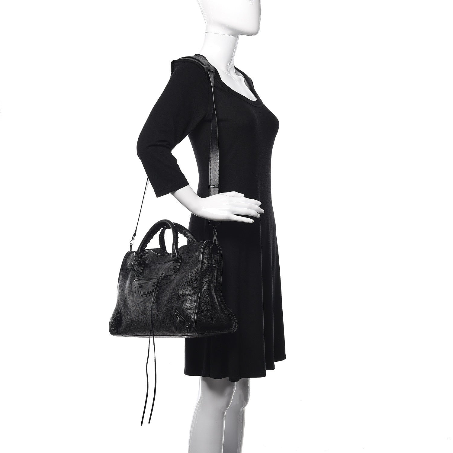 Balenciaga Shiny Grained Goatskin Black Metallic Edge City Black 2 of 9