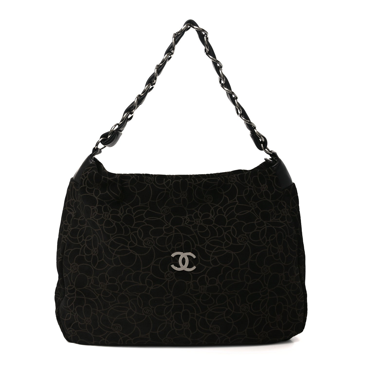 Chanel Suede Camellia Hobo Bag Black 1 of 19