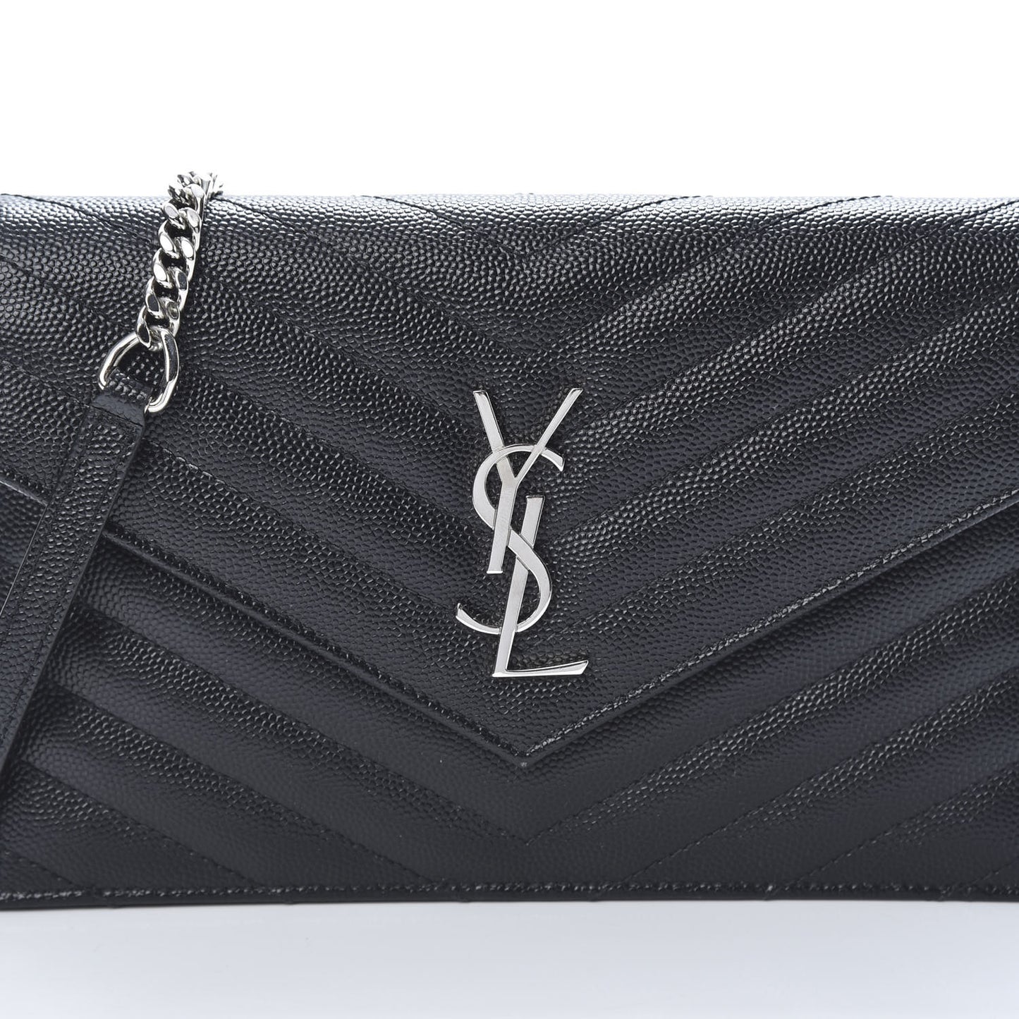 Grain De Poudre Matelasse Chevron Monogram Envelope Chain Wallet Black