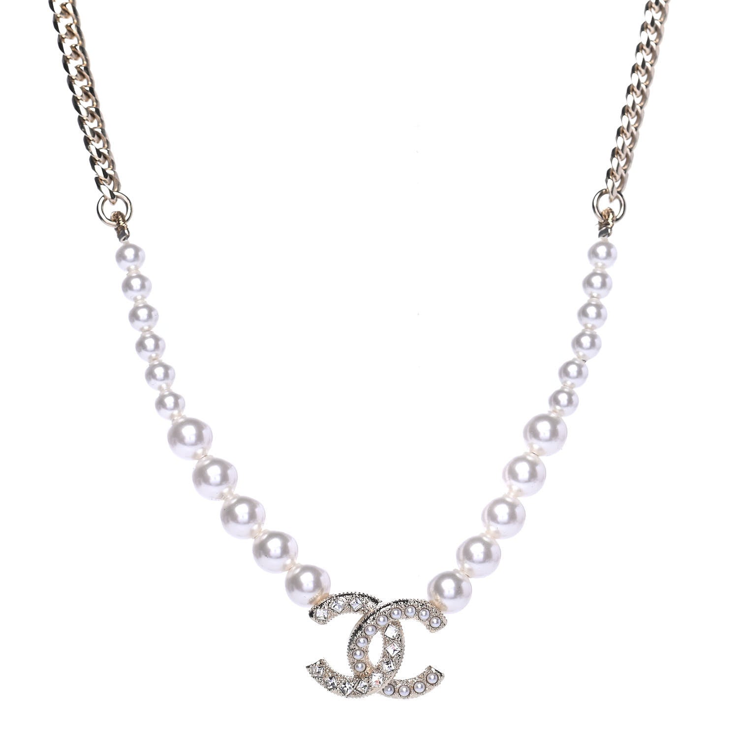 Chanel Pearl Crystal Chain CC Necklace Gold 1 of 4