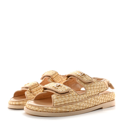 Chanel Braided Fabric Velcro Dad Sandals 37 Beige 3 of 10