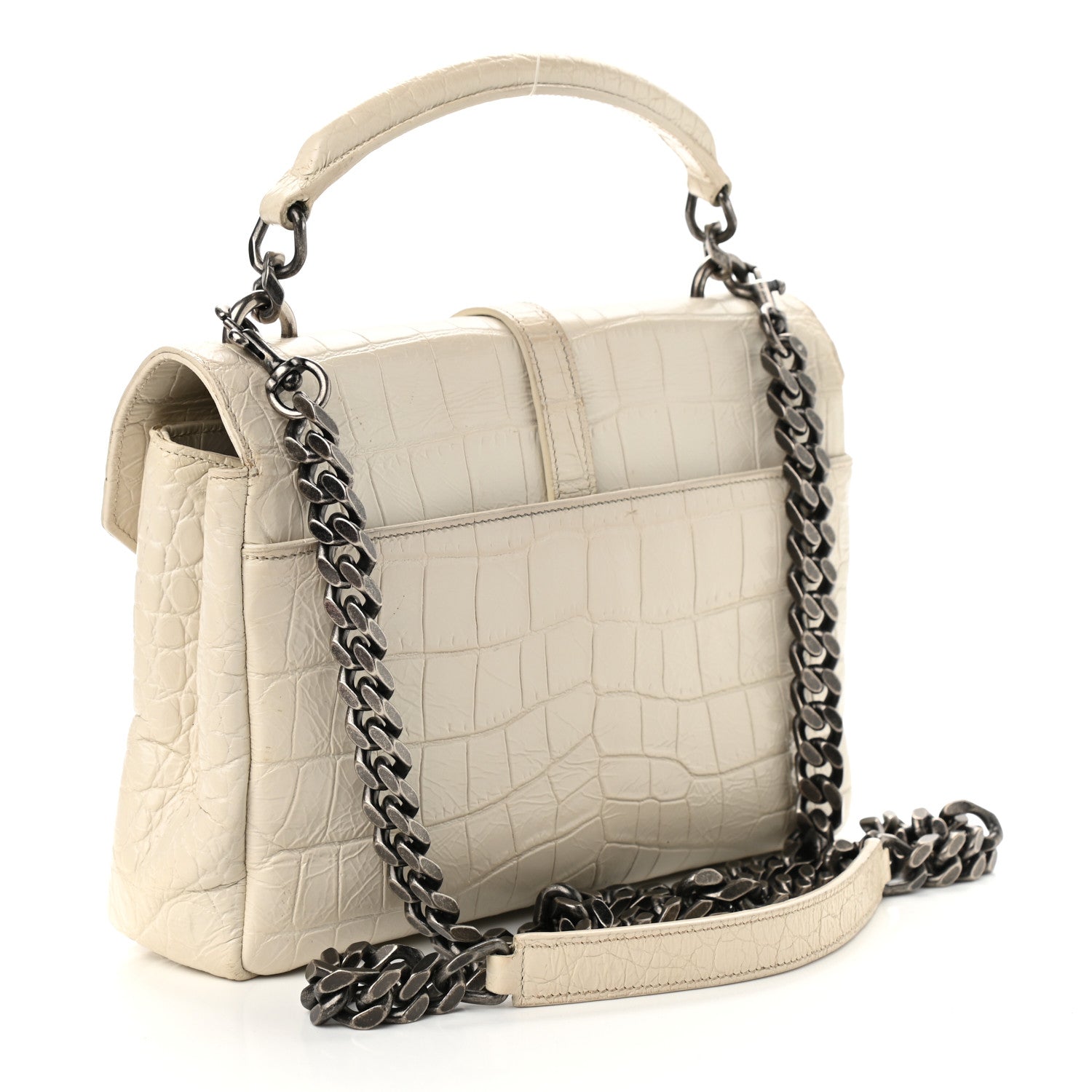 Saint Laurent Calfskin Crocodile Embossed Medium College Monogram Satchel Porcellana 3 of 16
