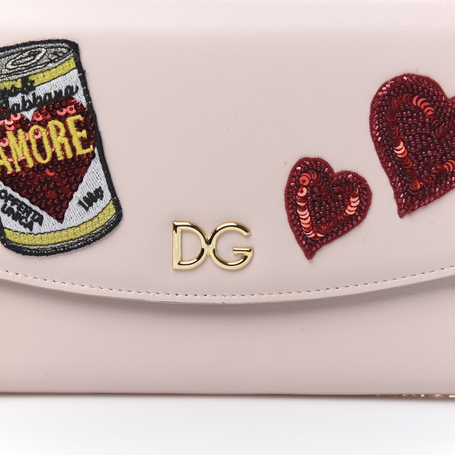Dolce & Gabbana Vitello Embroidered Amore Wallet On Chain Light Pink 10 of 10