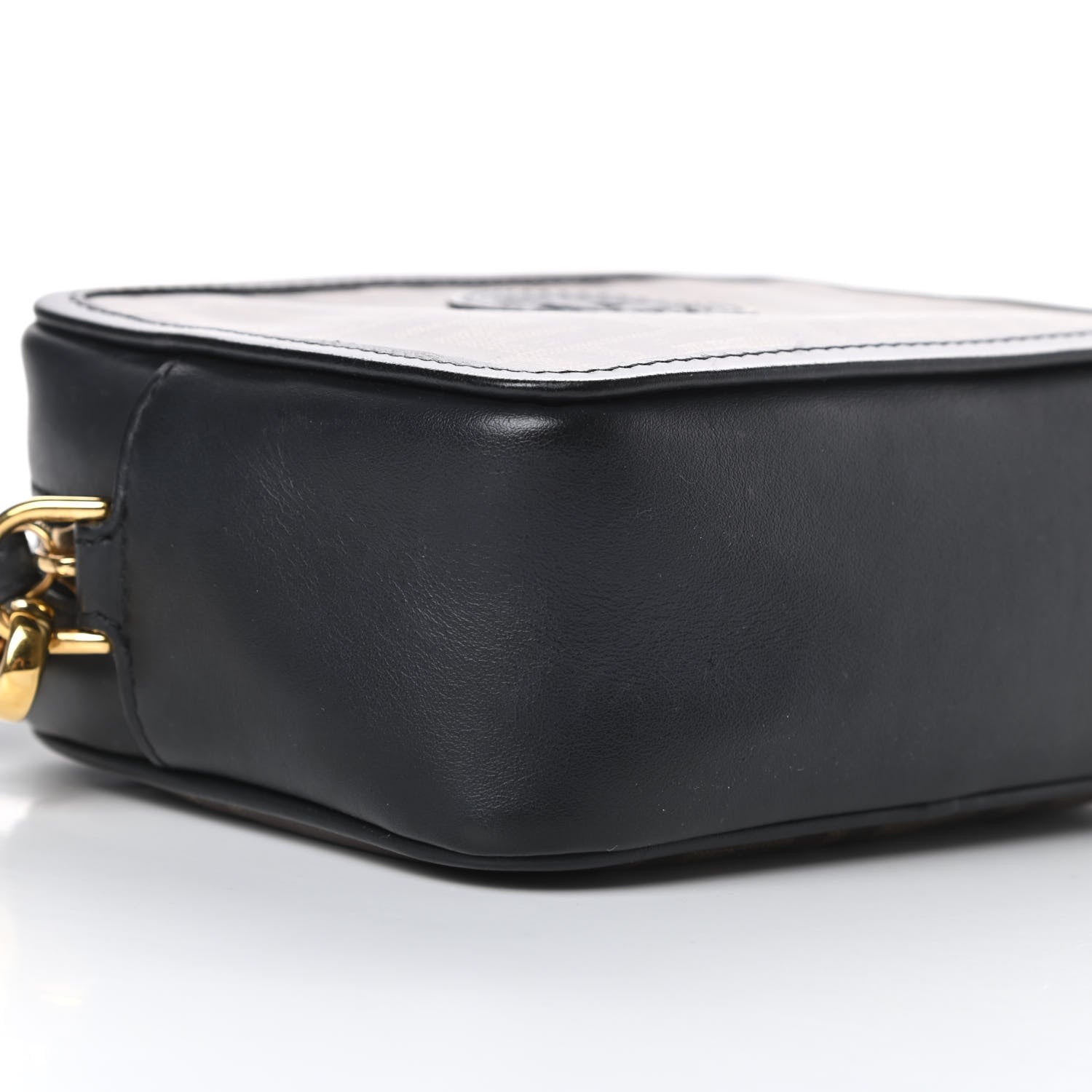 Fendi Glazed Fabric Vitello Century FF 1974 Stamp Patch Mini Camera Case Mogano Panna Black 9 of 14