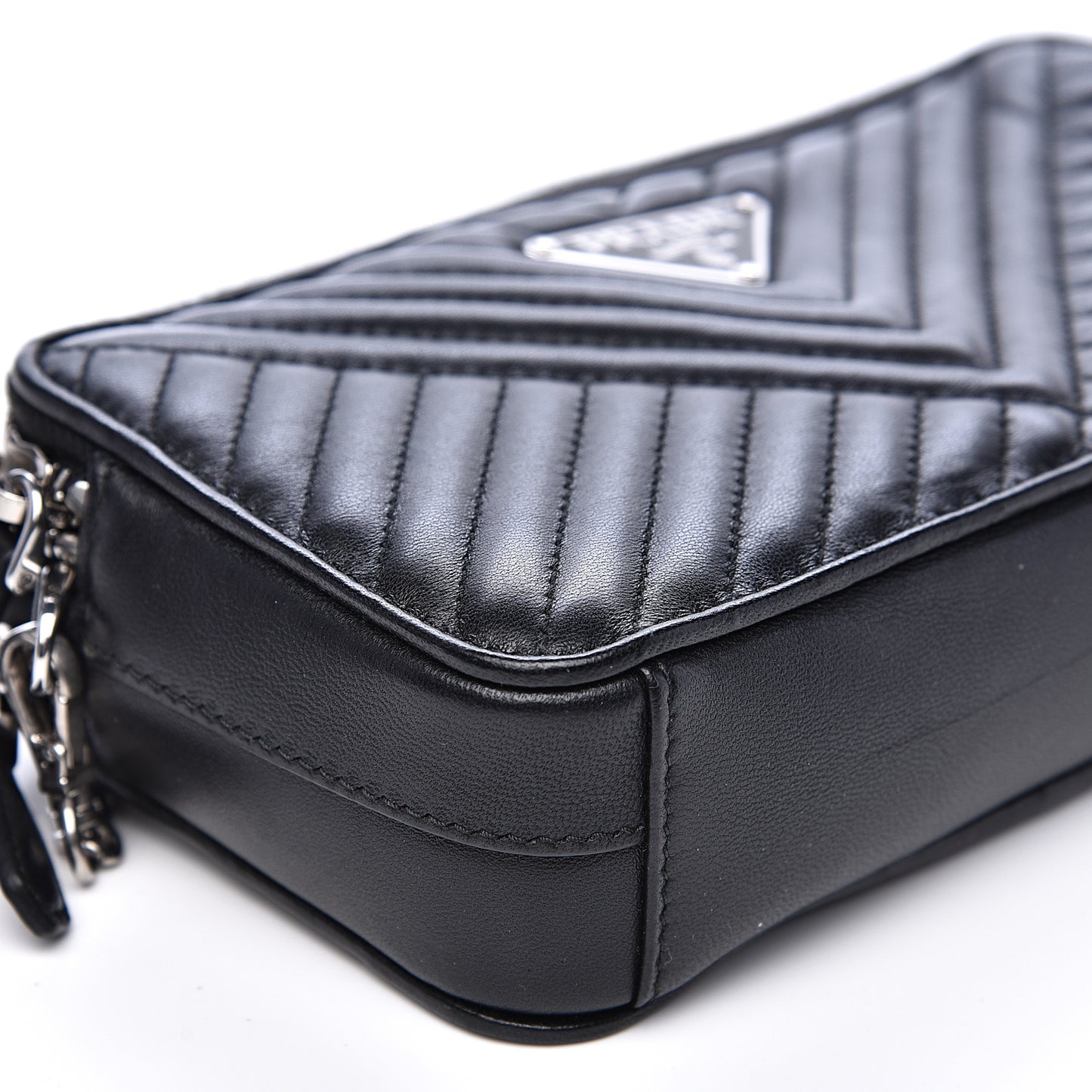 Nappa Impunture Diagramme Mini Double Zip Chain Crossbody Bag Black
