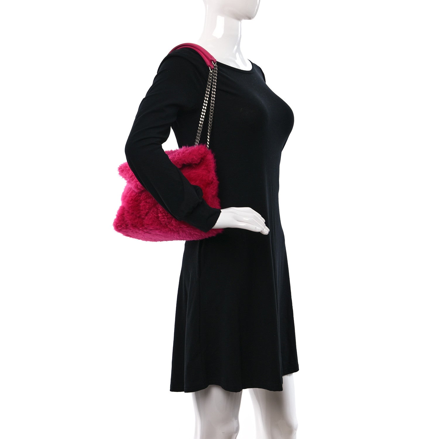 Saint Laurent Merino Shearling Lambskin Quilted Small Loulou Puffer Monogram Chain Satchel Fuchsia 2 of 8