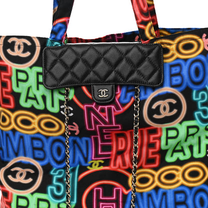 Chanel Caviar Fabric Graffiti Foldable Tote Bag With Chain Black Multicolor 5 of 18