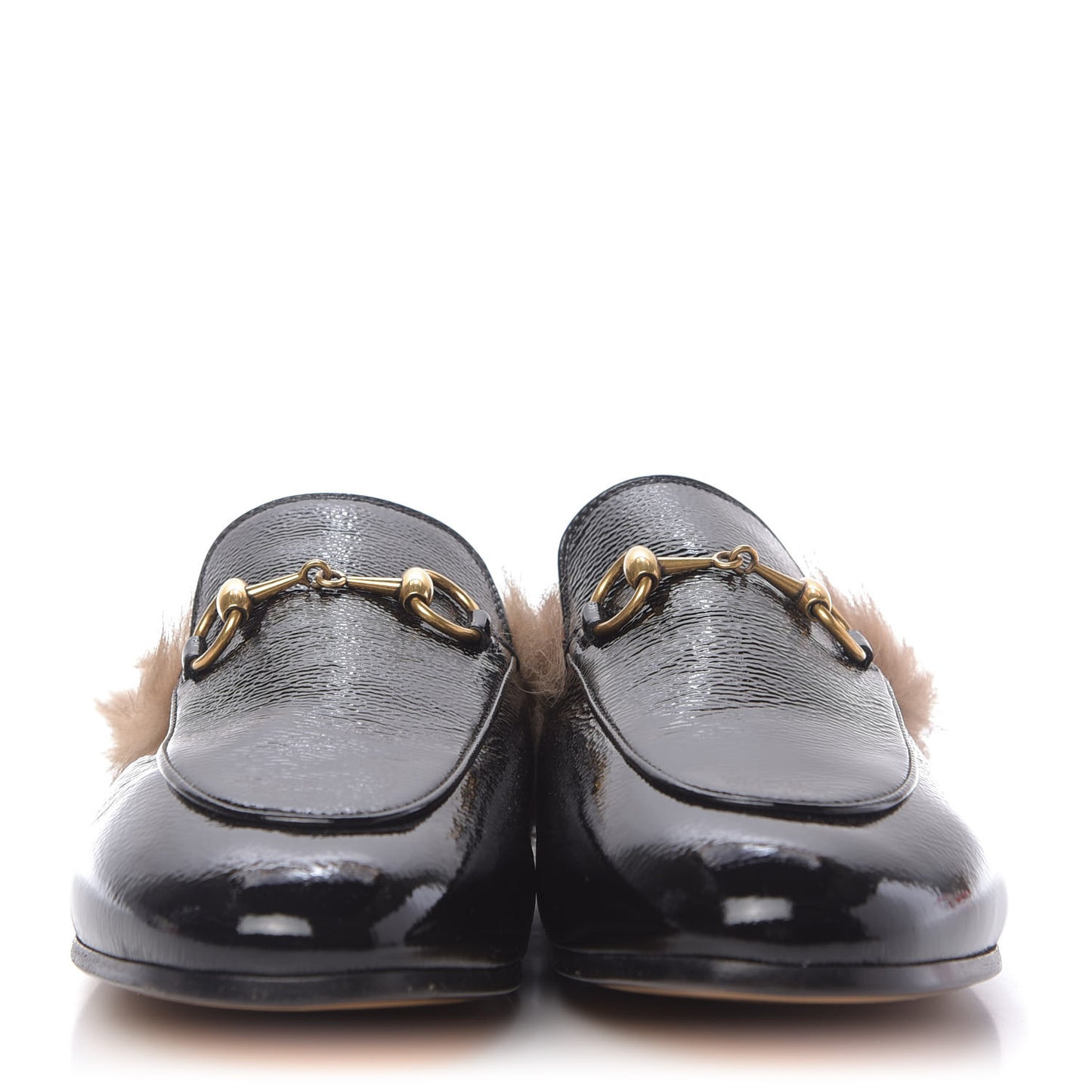 Patent Fur Womens Princetown Slippers 36.5 Black Natural