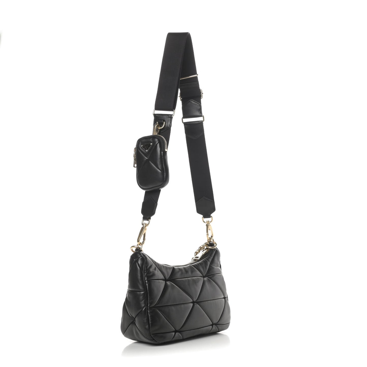 Nappa Re-Nylon Triangle Quilted Patchwork System Shoulder Bag Black