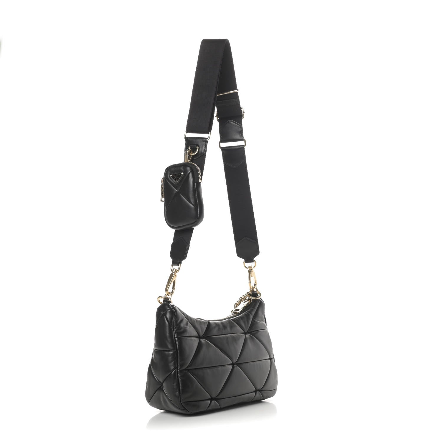 Prada Nappa Re-Nylon Triangle Quilted Patchwork System Shoulder Bag Black 4 of 12