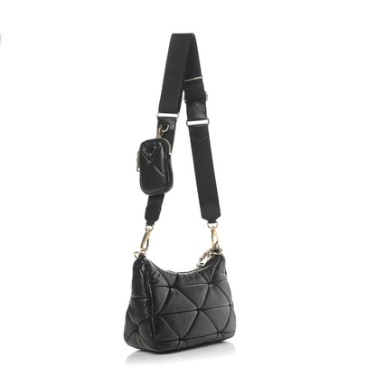 Prada Nappa Re-Nylon Triangle Quilted Patchwork System Shoulder Bag Black 4 of 12