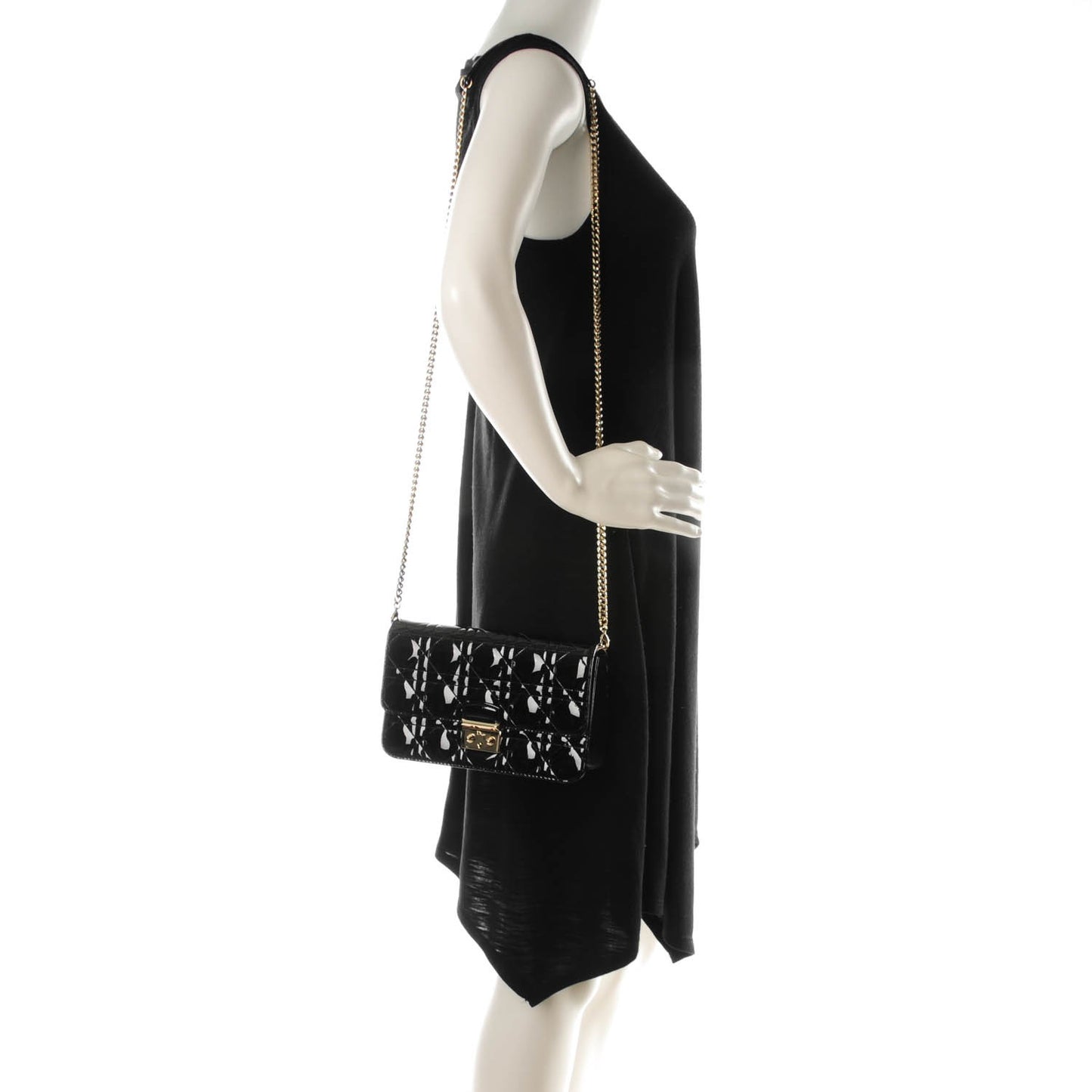 Patent Cannage Large Miss Dior Promenade Pouch Black