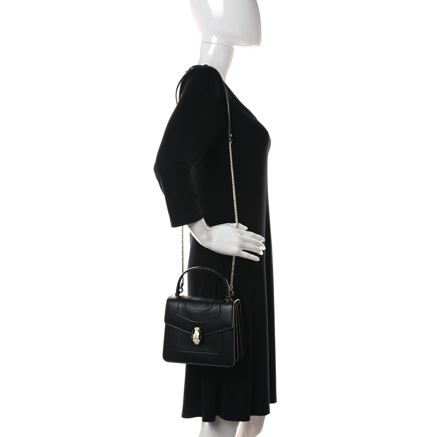 Bulgari Calfskin Serpenti Forever Top Handle Black 3 of 13