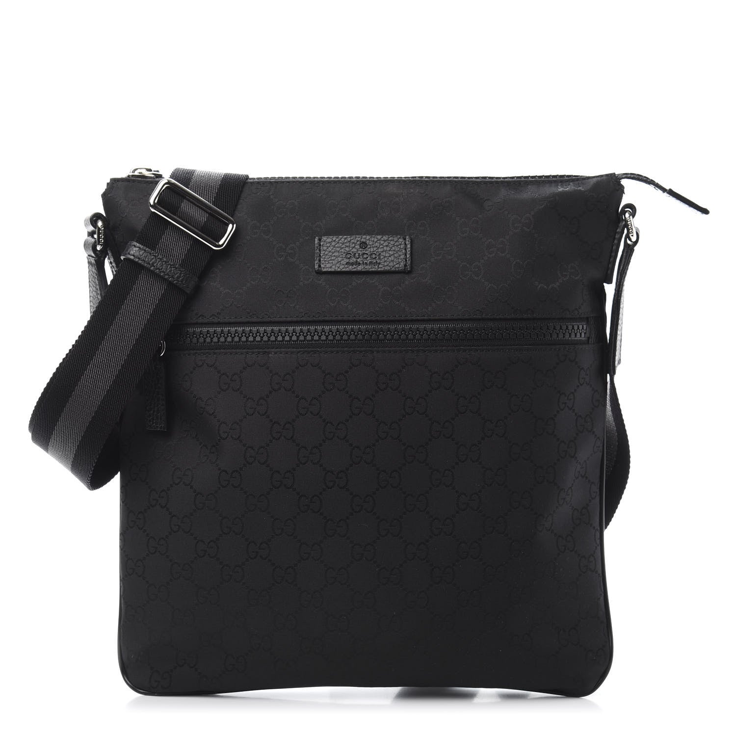 Gucci Nylon Monogram Medium Flat Messenger Bag Black 1 of 12
