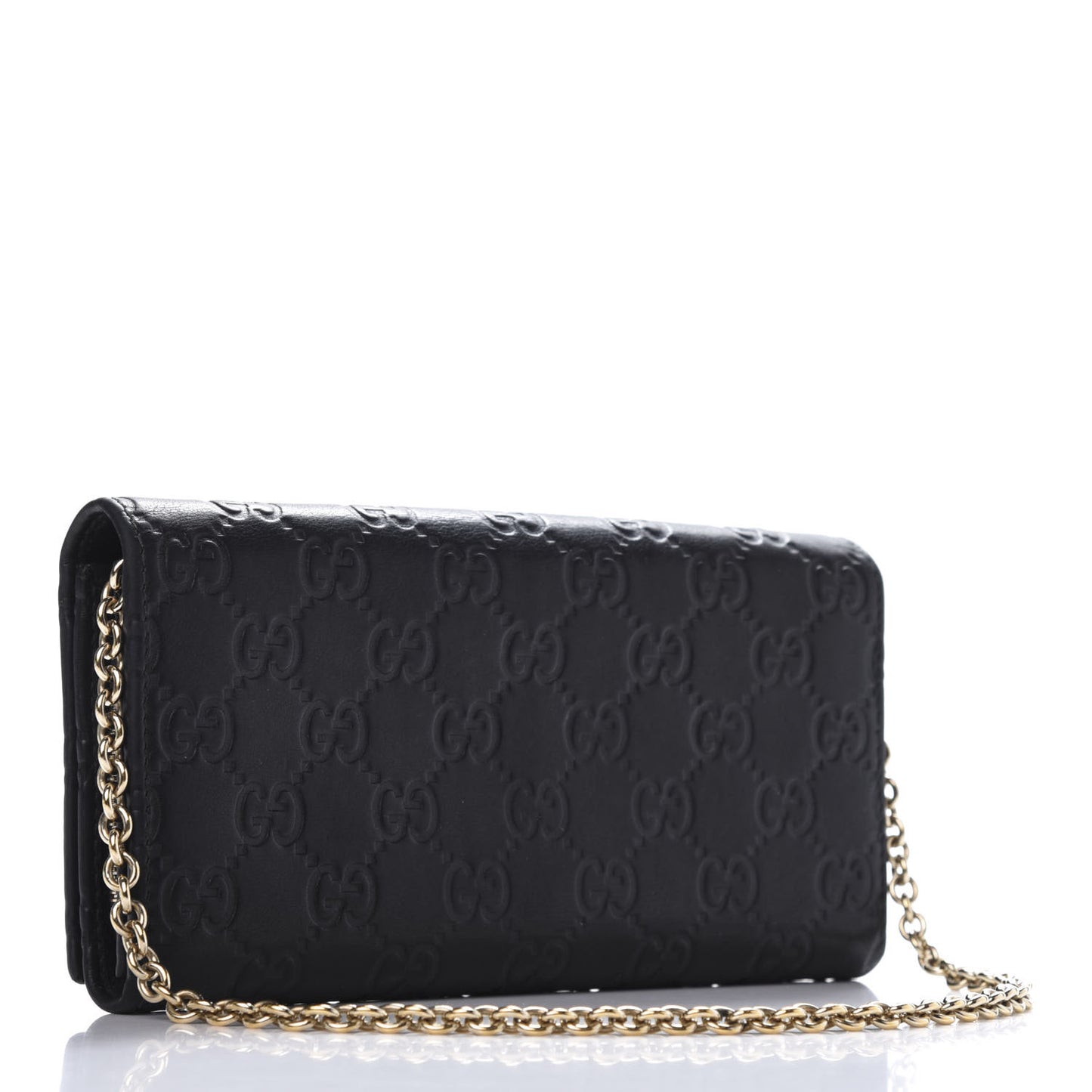 Guccissima Margaux Calfskin Metal Bar Chain Wallet Black