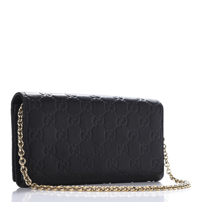 Gucci Guccissima Margaux Calfskin Metal Bar Chain Wallet Black 3 of 8