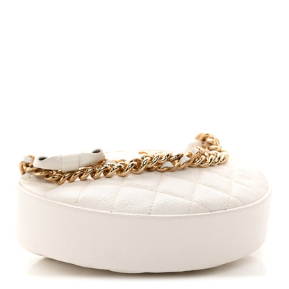 Chanel Shiny Caviar Quilted Bow Pouch Hobo White 4 of 13