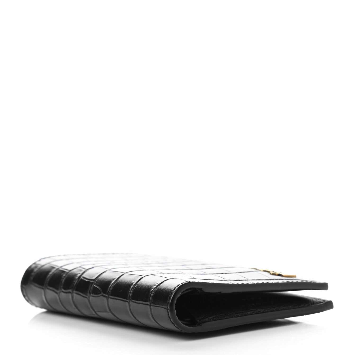 Saint Laurent Calfskin Crocodile Embossed Tiny Monogram Credit Card Wallet Black 4 of 7