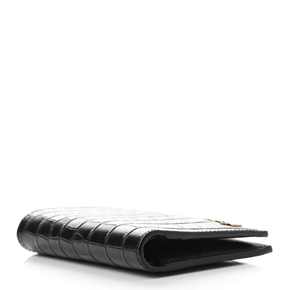 Saint Laurent Calfskin Crocodile Embossed Tiny Monogram Credit Card Wallet Black 4 of 7