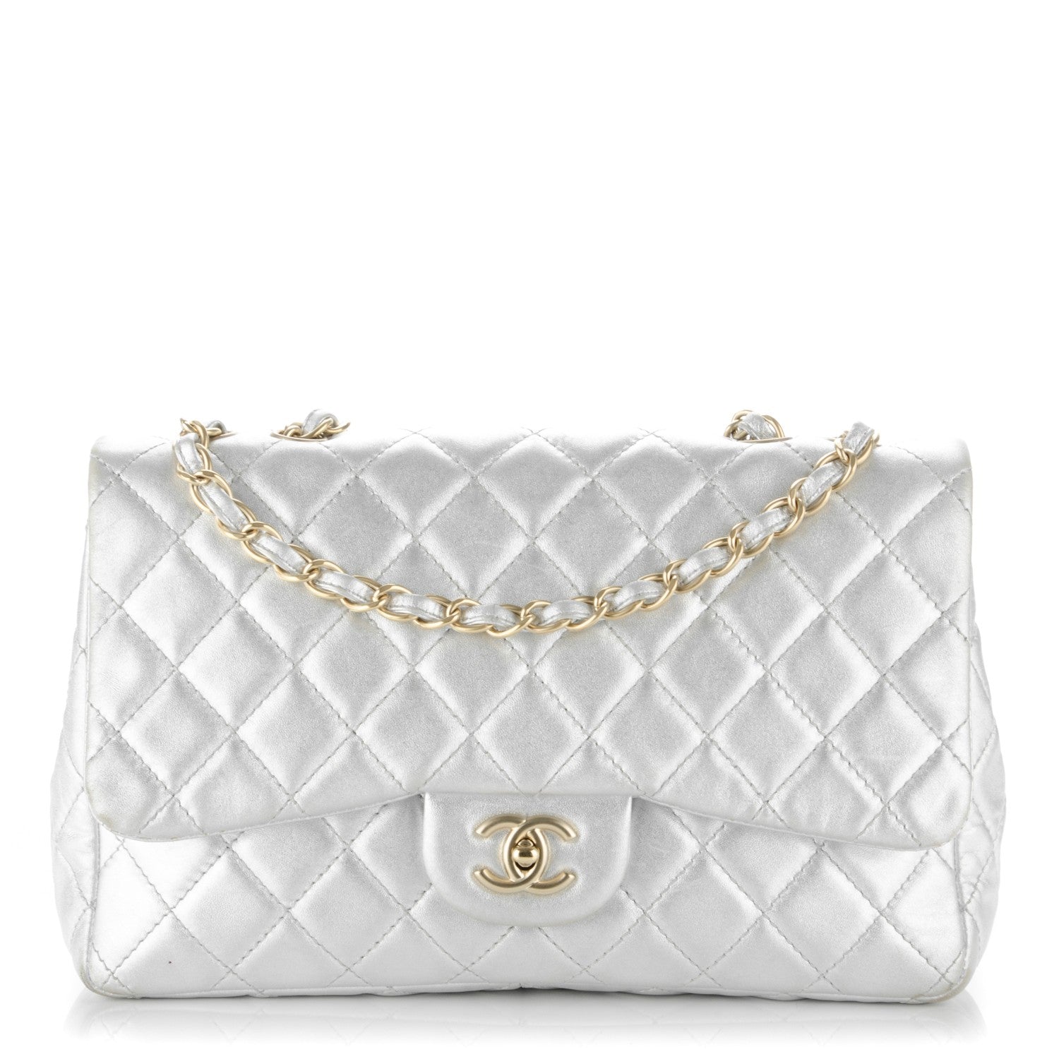 Chanel Metallic Lambskin Quilted Jumbo Single Flap Silver 1 of 7