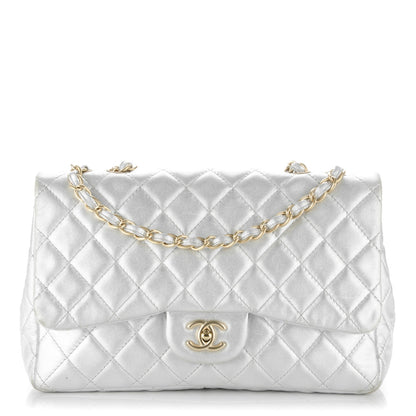 Chanel Metallic Lambskin Quilted Jumbo Single Flap Silver 1 of 7
