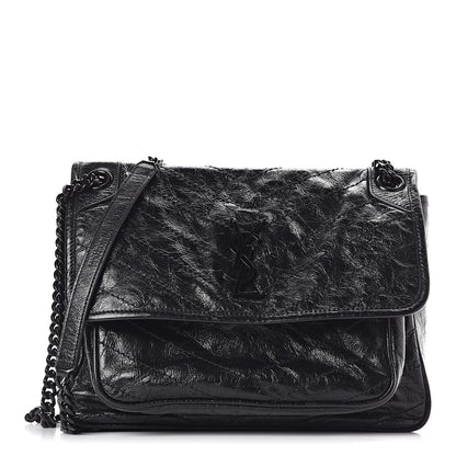 Saint Laurent Crinkled Calfskin Matelasse Monogram Medium Niki Chain Satchel Black 1 of 10