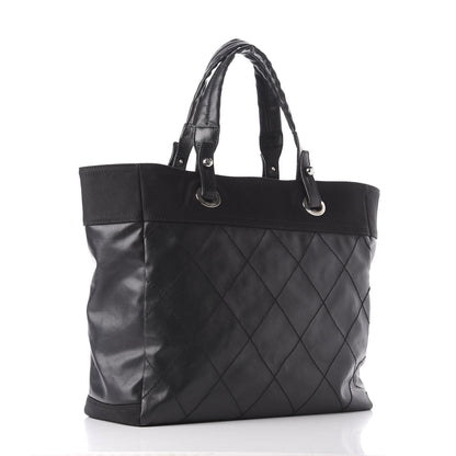 Chanel Coated Canvas Quilted Large Paris Biarritz Tote Black 2 of 10