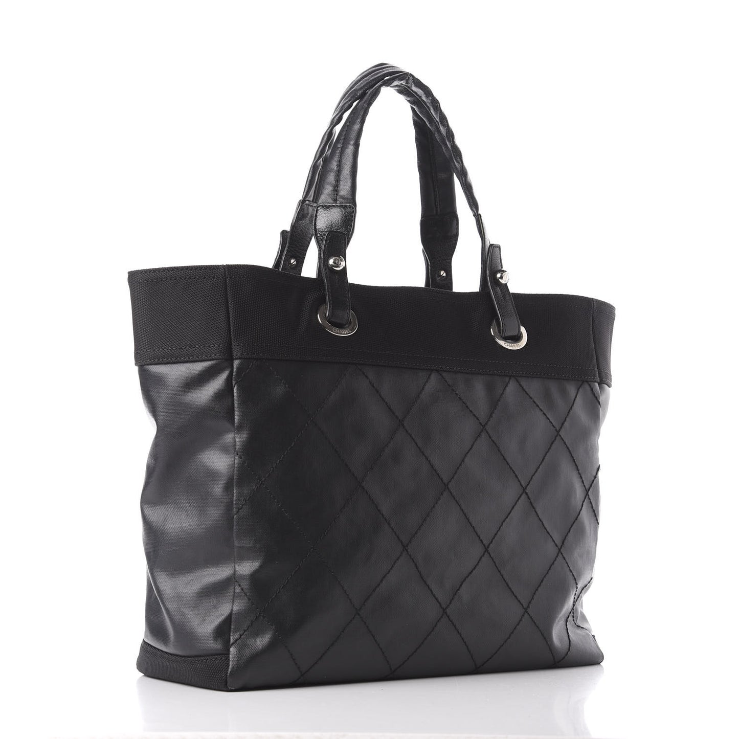 Coated Canvas Quilted Large Paris Biarritz Tote Black