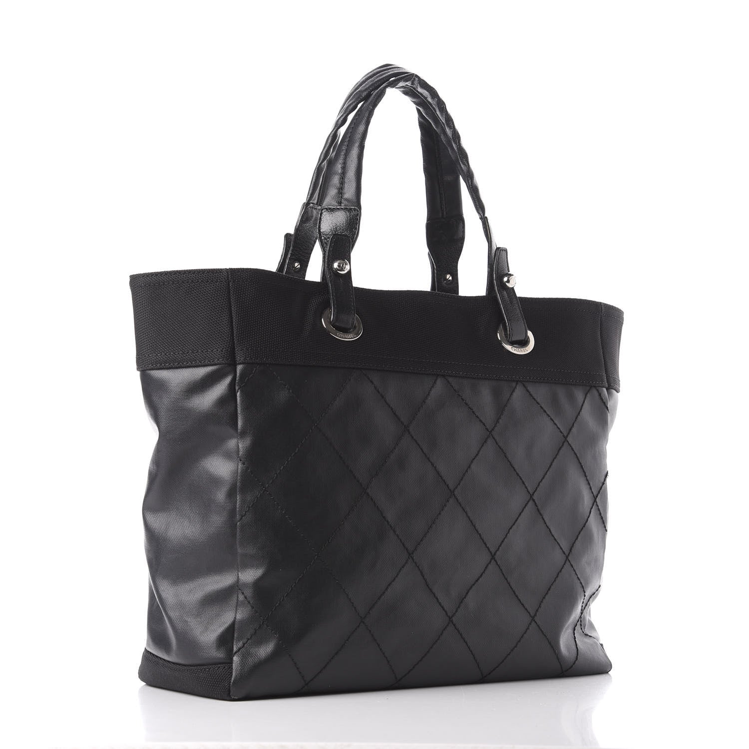 Chanel Coated Canvas Quilted Large Paris Biarritz Tote Black 2 of 10