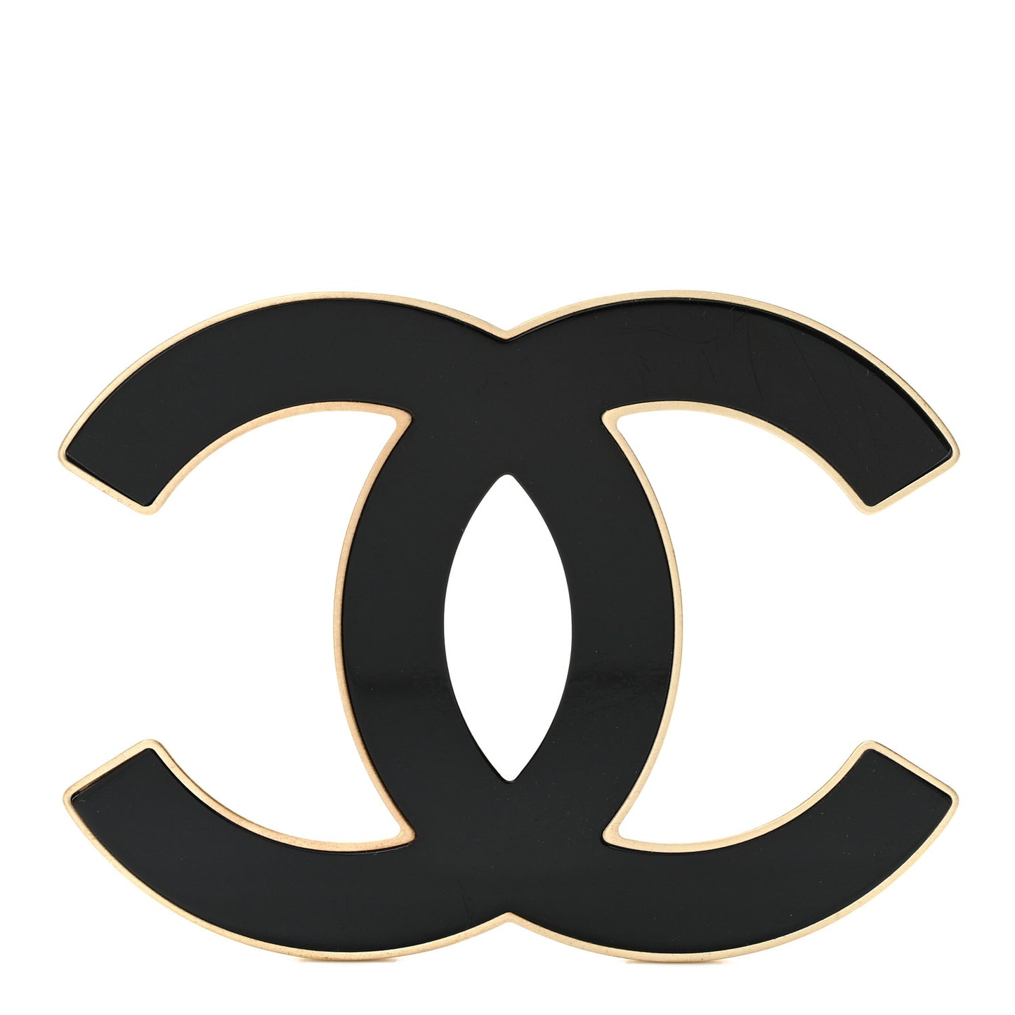 Metal Enamel CC Large Brooch Black Gold
