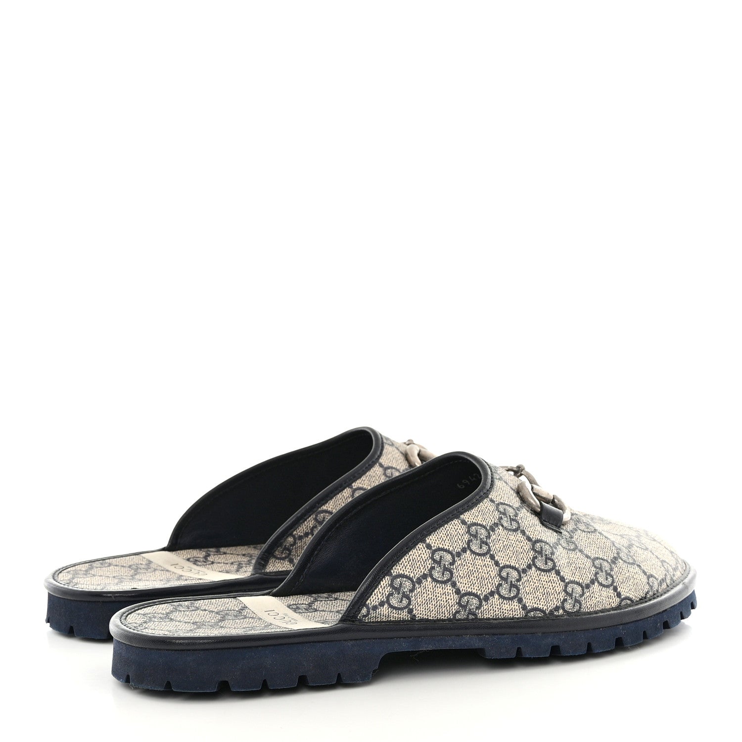 Gucci GG Supreme Monogram Miro Soft Calfskin Men's Horsebit Slippers 9 Beige Blue 4 of 9