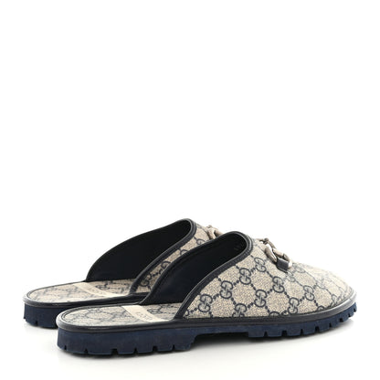 Gucci GG Supreme Monogram Miro Soft Calfskin Men's Horsebit Slippers 9 Beige Blue 4 of 9