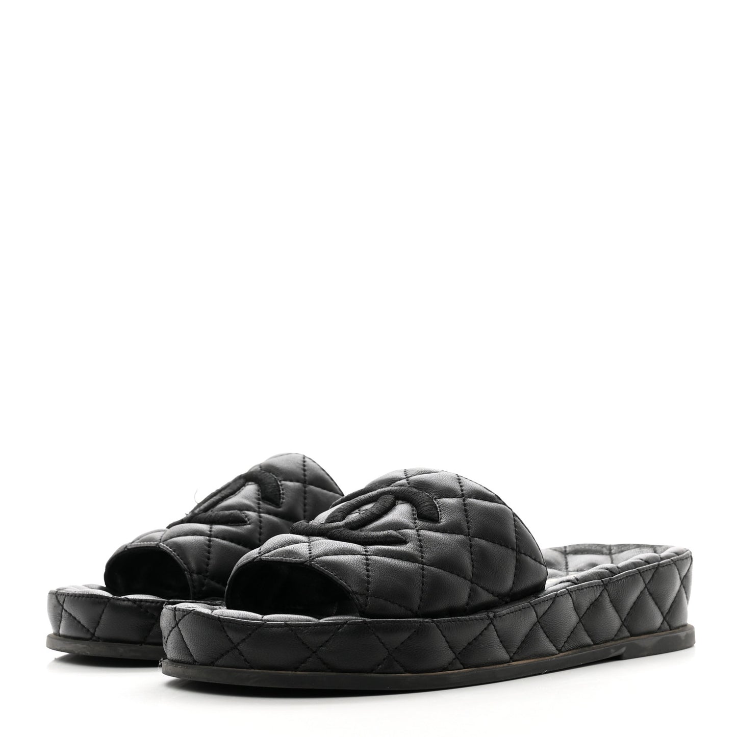 Lambskin Quilted CC Mules Sandals 36 Black