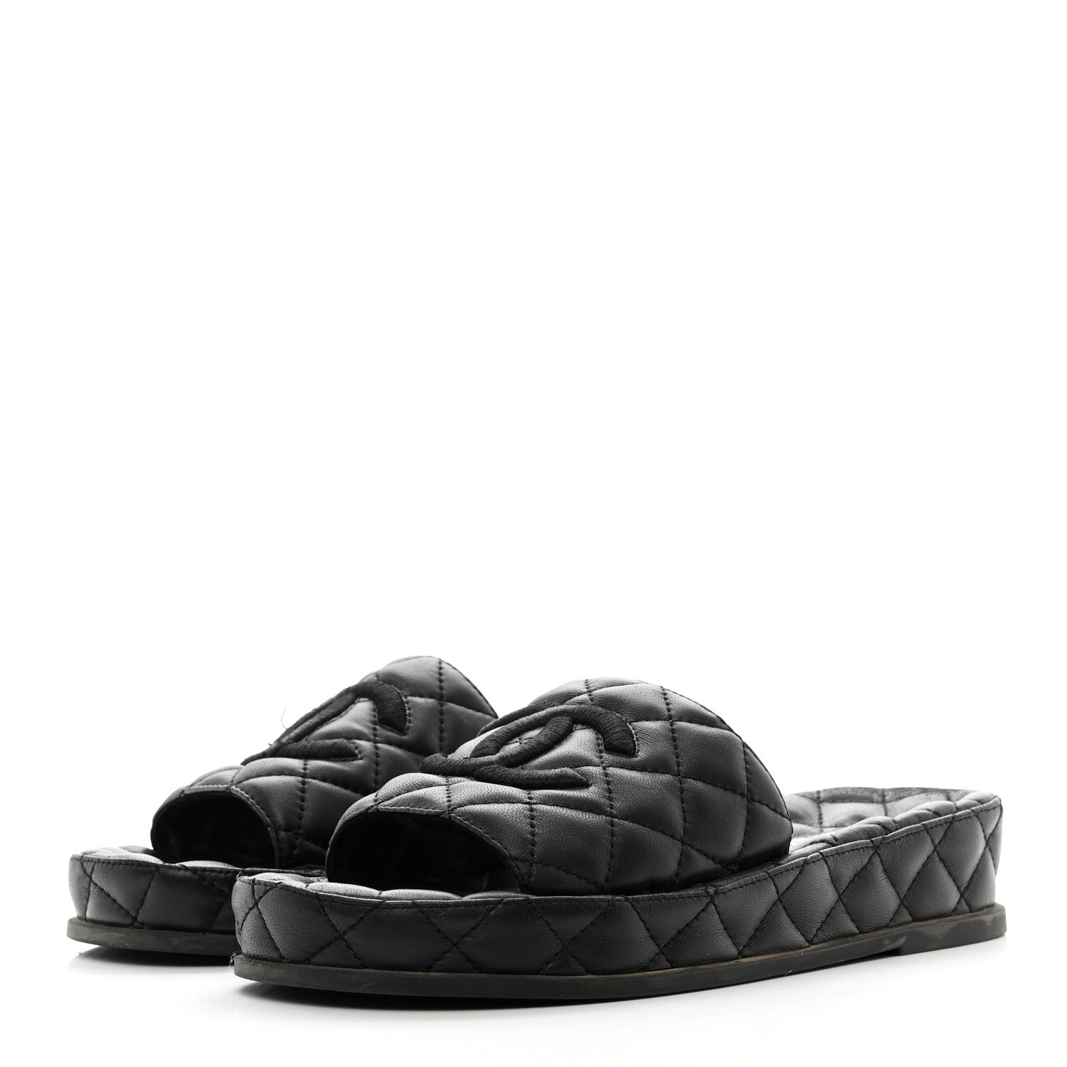 Chanel Lambskin Quilted CC Mules Sandals 36 Black 3 of 9