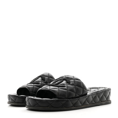Chanel Lambskin Quilted CC Mules Sandals 36 Black 3 of 9