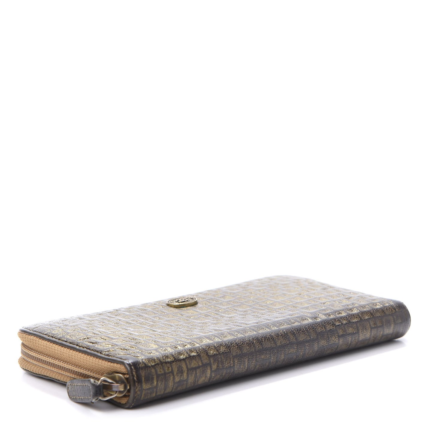Metallic Lambskin Embossed Zip Around Wallet Bronze