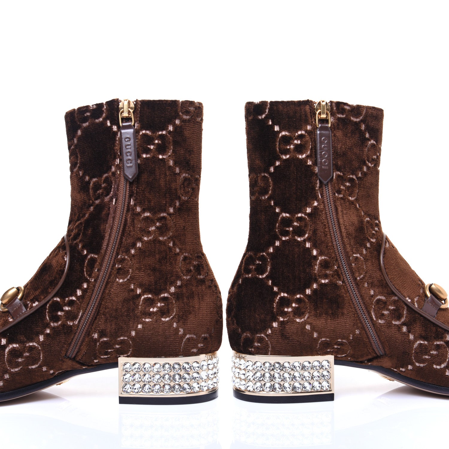 Gucci Velvet GG Monogram Crystal Horsebit Ankle Boots 35.5 Brown Vintage Cocoa 12 of 13