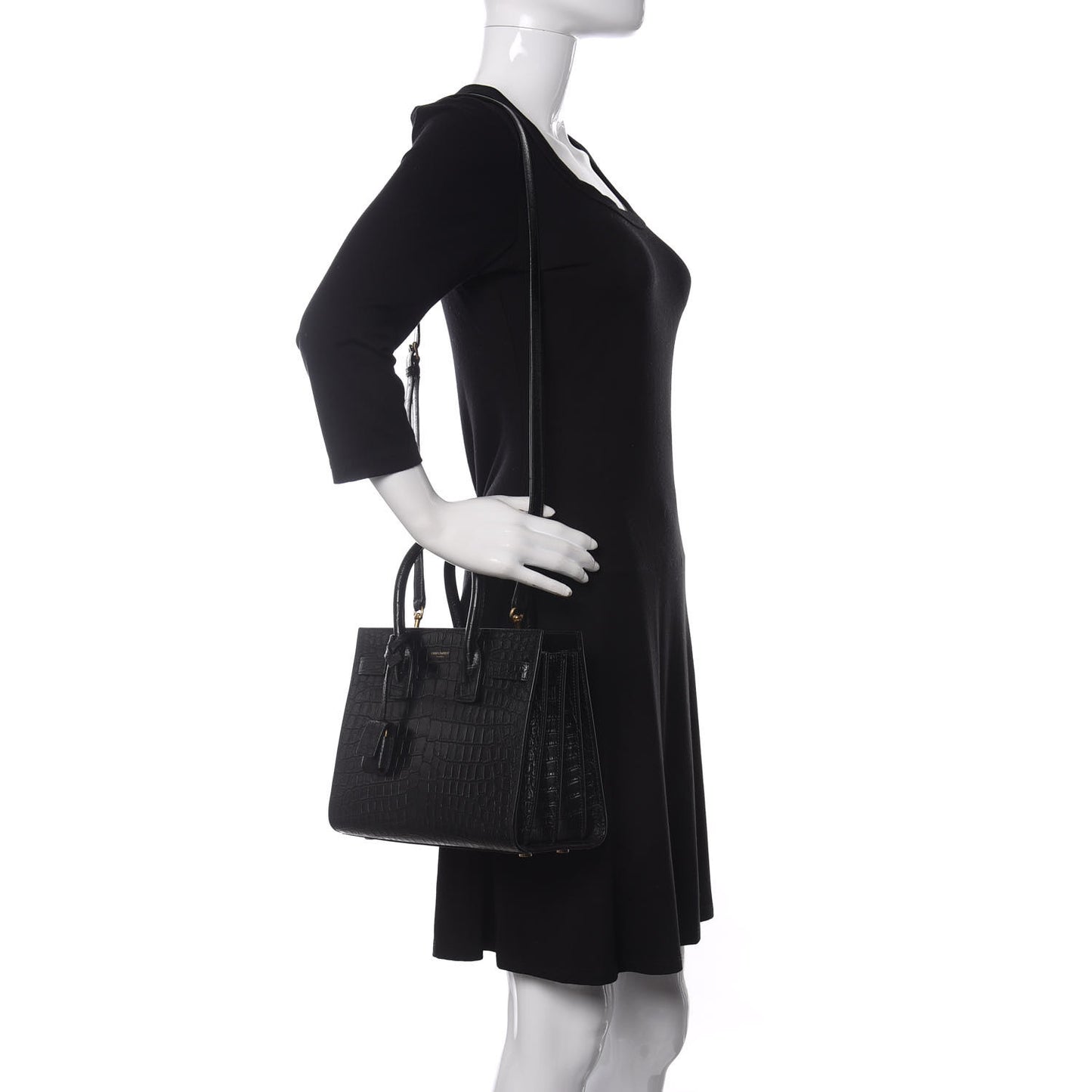 Calfskin Crocodile Embossed Baby Sac De Jour Black