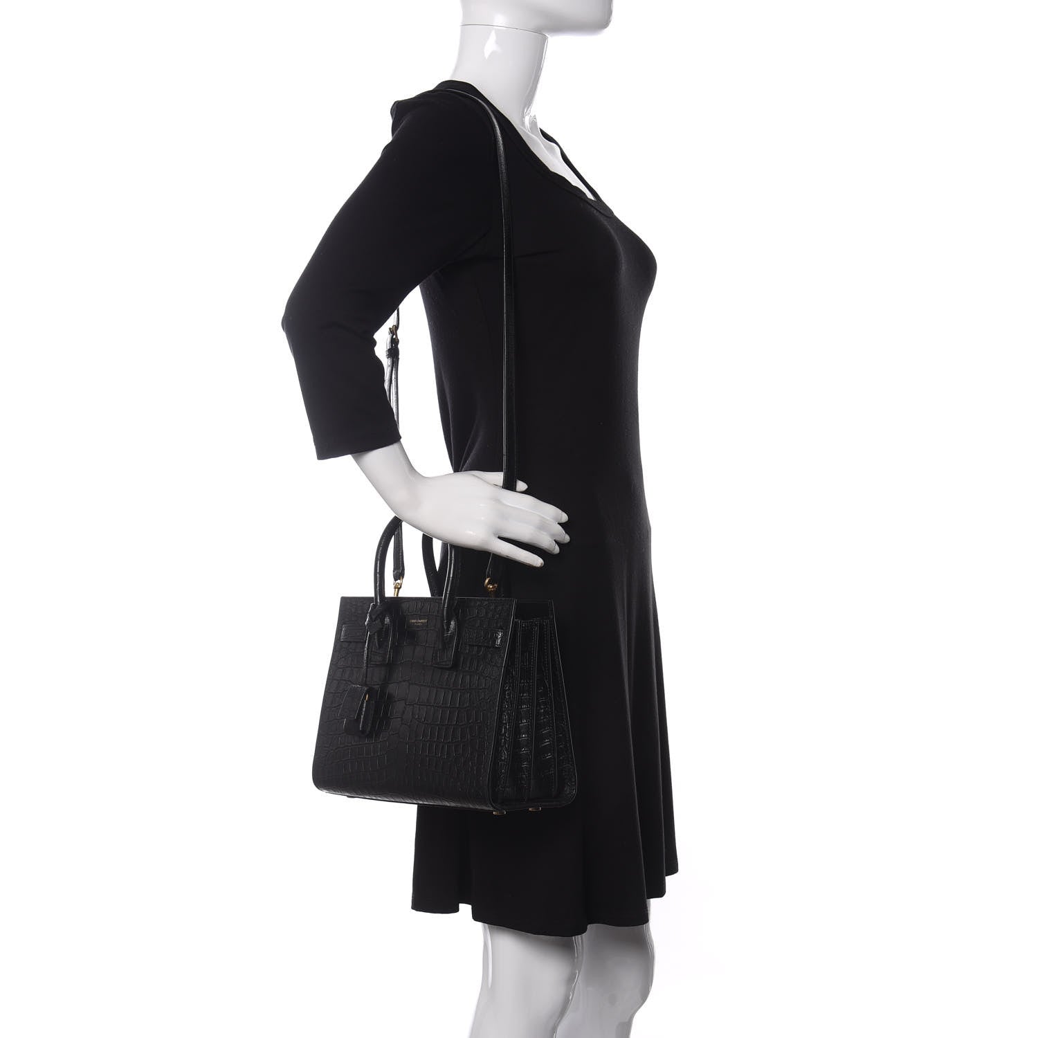 Saint Laurent Calfskin Crocodile Embossed Baby Sac De Jour Black 2 of 9