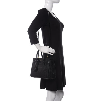Saint Laurent Calfskin Crocodile Embossed Baby Sac De Jour Black 2 of 17